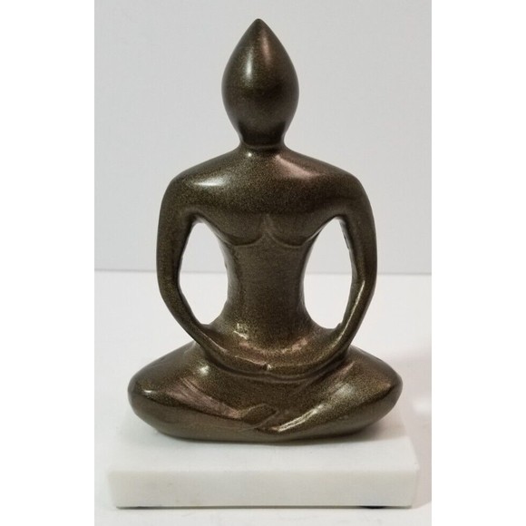Bronze Yoga Figurine on Marble Pedestal OR Buddha Figurine on Marble Pedestal - Picture 1 of 4